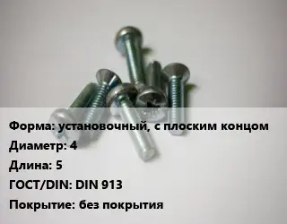 Винт установочный, с плоским концом 4х5 DIN 913 без покрытия
